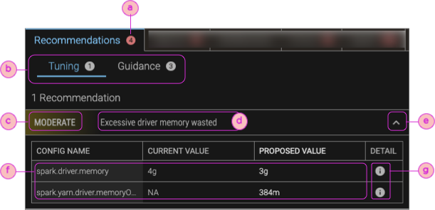 Screenshot of a Tuning type of recommendation